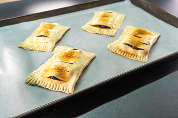 Blueberry and Apricot Jam Puff Pastry. Dessert. Bread
