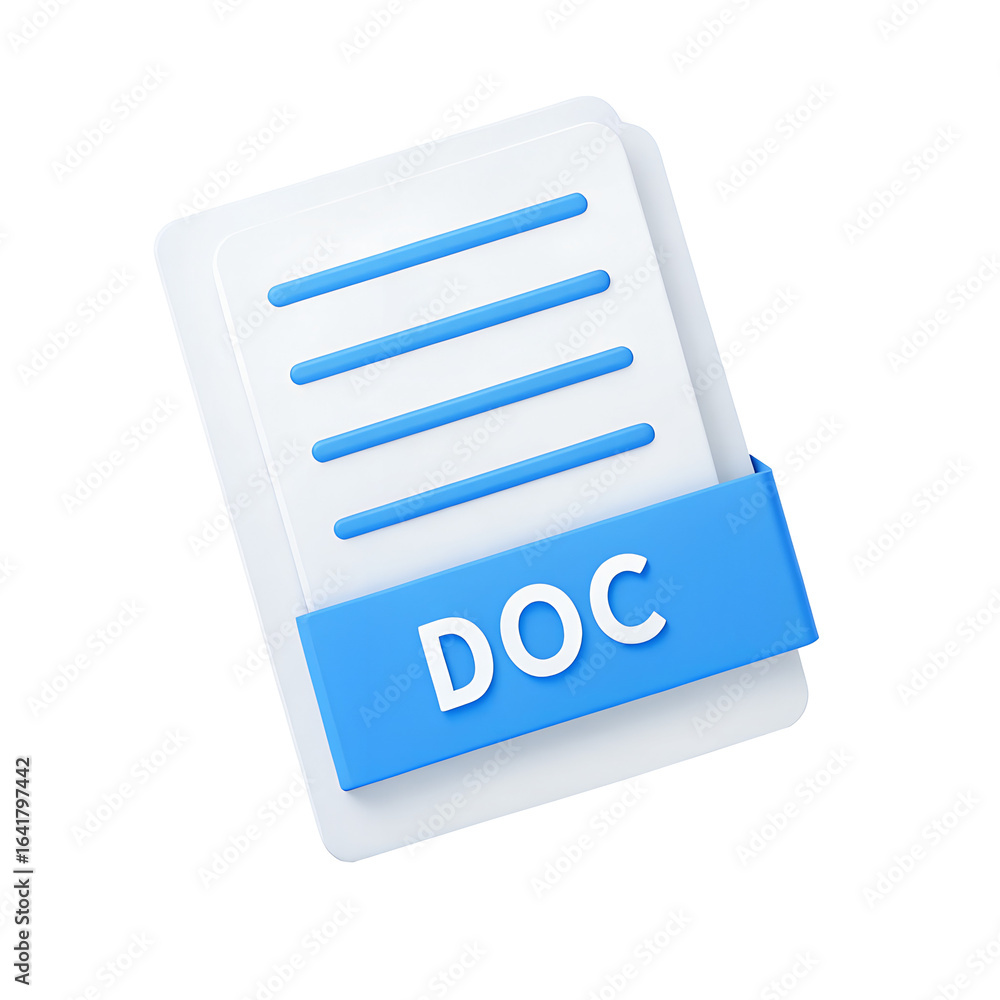 Poster 3d rendered document icon with doc label isolated on transparent background
