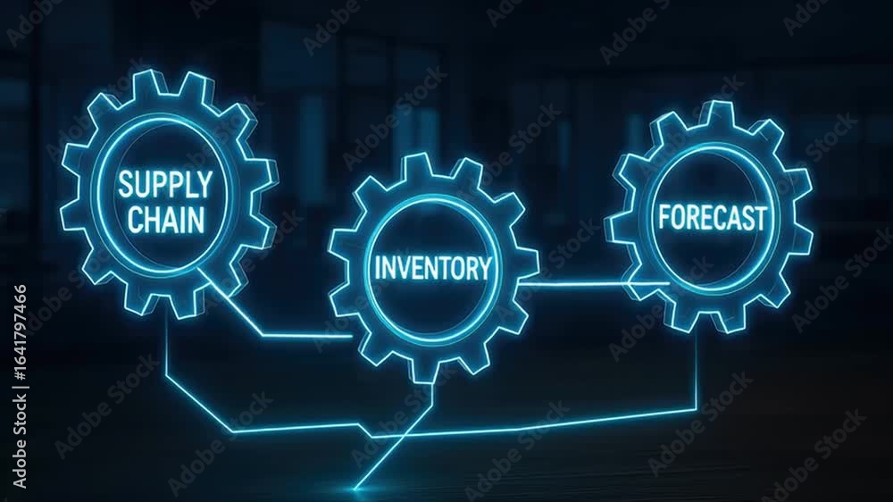 Aufkleber supply chain inventory forecast gear technology connection business management digital network syste