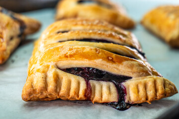 Blueberry and Apricot Jam Puff Pastry. Dessert. Bread