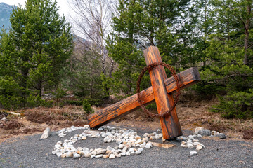 Cross in calvary in Stary Smokovec at High Tatras mountains in Slovakia