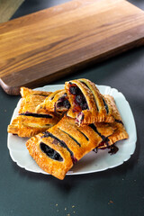 Blueberry and Apricot Jam Puff Pastry. Dessert. Bread
