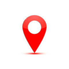 Shiny red location pin for maps, navigation, and travel on transparent background