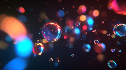 Colorful bubbles with bokeh effect on dark