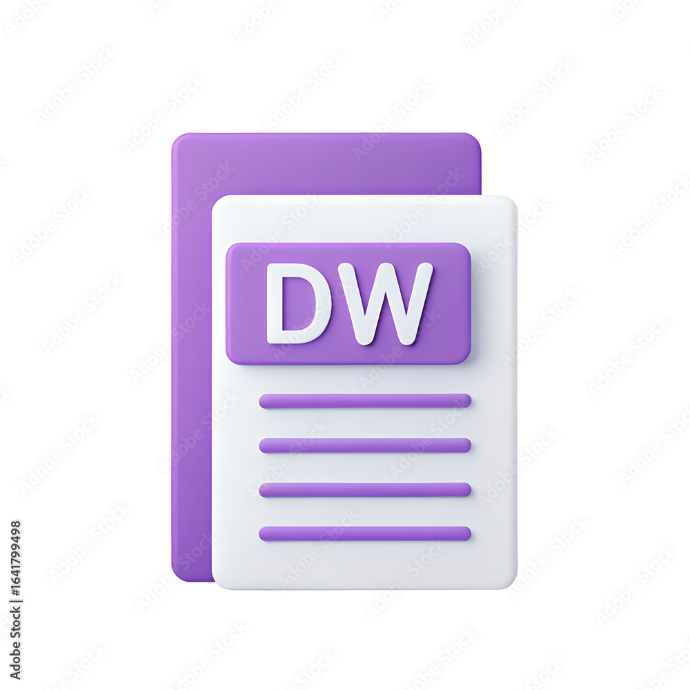 Poster 3d document icon with dw initials isolated on transparent background