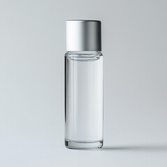 Clear glass bottle with silver cap filled with clear liquid image