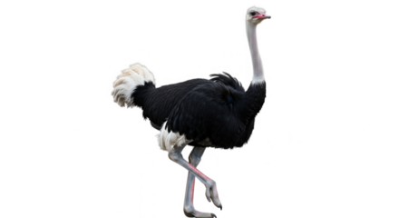 An ostrich standing on a plain transparent background