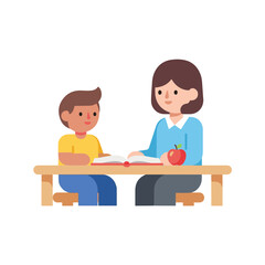 Flat Minimalist Child Learning with Teacher Vector Illustration