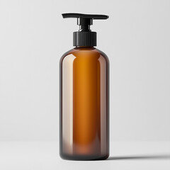 Amber Glass Pump Bottle with Black Dispenser on White Background amber bottle pump dispenser