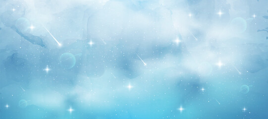 Realistic starry night sky with shining stars, nebula, and seamless galaxy space background vector