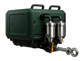 Diesel compressor with a dual-stage filtration system and robust towing hitch for forestry operations.