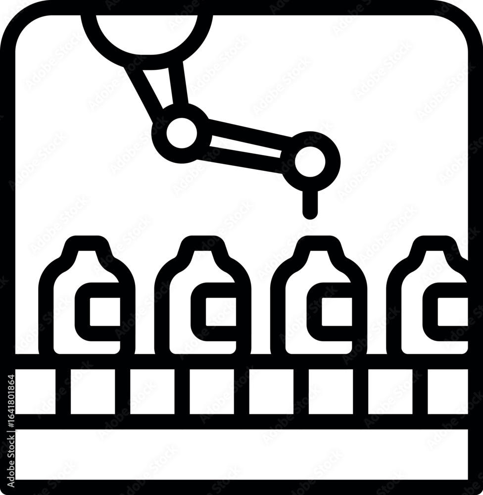 Poster robotic arm filling bottles on an assembly line, automating the production process in a modern facto