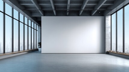 Modern Empty Room with Large Windows and Concrete Ceiling, Perfect for Showcasing Art or Products