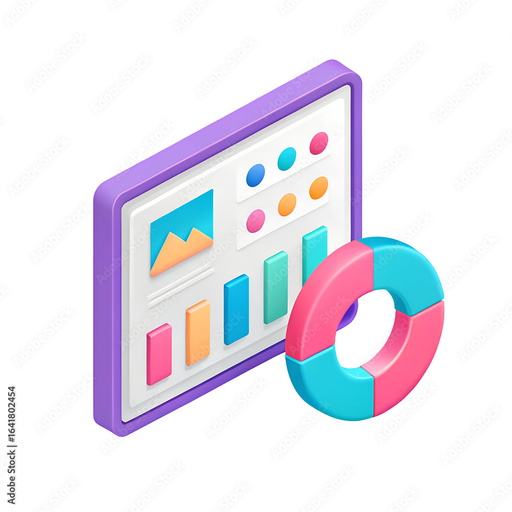 Poster Colorful 3d isometric dashboard with data visualization and donut chart isolated on transparent background