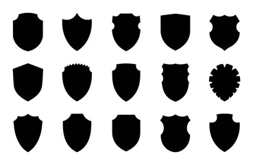 Diverse shield shapes collection black graphic design elements emblem crest