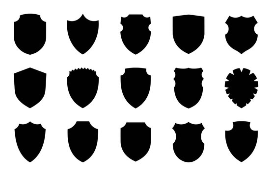 Diverse shield shapes collection black graphic design elements emblem crest - Powered by Adobe
