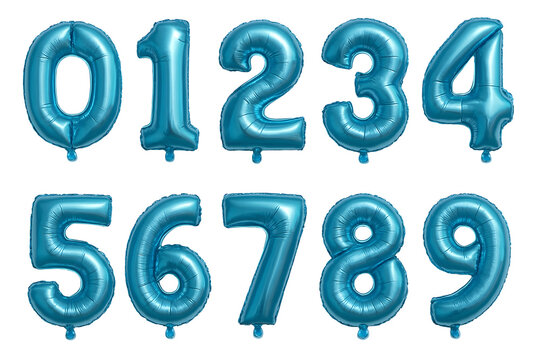 Blue metallic number balloons isolated on a transparent background zero