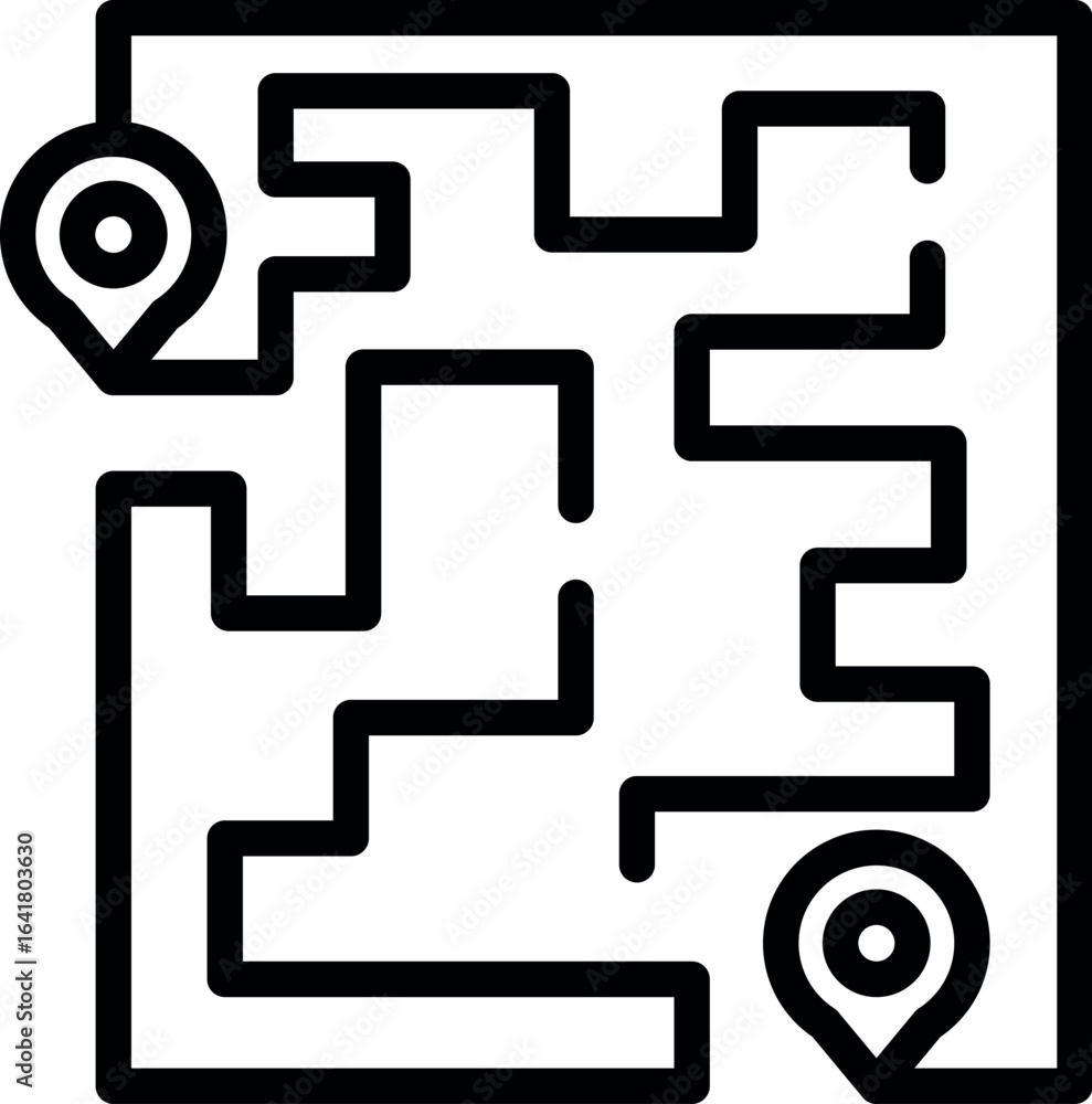 Aufkleber navigating a complex route on a city map, highlighting the path from starting point to destination