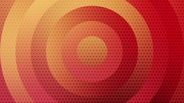 vibrant orange, red, and yellow tones, concentric circles with a halftone dot texture, seamless loop. Ideal for retro backgrounds, graphics or overlays