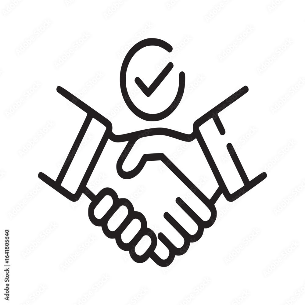 Poster a handshake icon with a checkmark inside a circle representing agreement and successful collaboratio