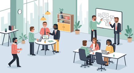 Collaborative Office Environment: Teamwork and Presentation in a Modern Workspace