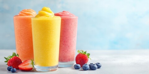 The vibrant array of refreshing fruit smoothies in glasses