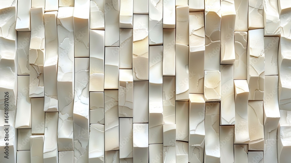 Poster abstract textured wall with irregular white stone blocks arranged vertically