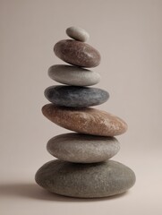 balancing smooth stones stacked harmoniously on a neutral background symbolizing peace mindfulness and equilibrium