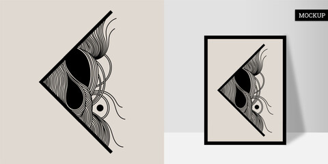 Minimalist abstract geometric vector with black lines on beige background. Modern wall art, elegant curves and shapes for interior decor, poster design, print or digital use.