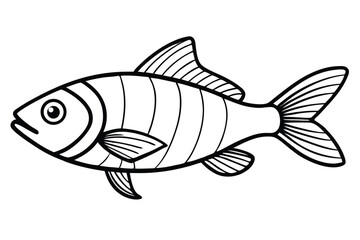 Fish Outline with Detailed Fins on White Background