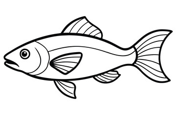 Cartoon Fish Outline with Fins and Tail on White Background