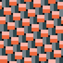Pattern created from pale peach, orange, grey and dark grey rectangles, and small black squares