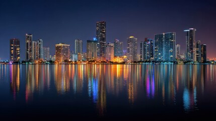 Naklejka premium miami downtown panorama at night in south florida no logos no brands ar 169