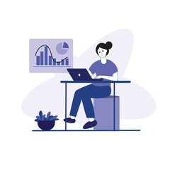 Woman Working on Laptop with Business Analytics