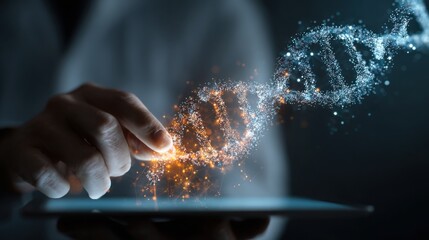 digital dna research glowing tablet