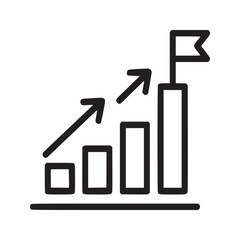 A line drawing showing a bar graph with arrows indicating growth and a flag at the highest point