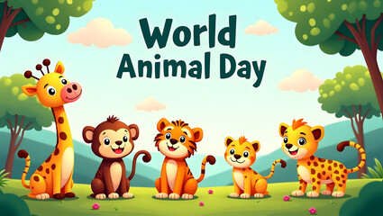 Naklejka premium World animal day celebration with diverse animals on planet earth