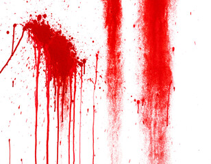 Background texture cement white wall with red blood-like paint streaks. PNG