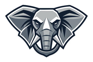 Fierce Elephant Head Mascot in Gray Scale Colors on a White Background