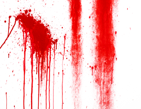 Background texture cement white wall with red blood-like paint streaks. PNG