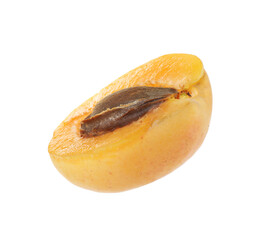 Half of fresh ripe apricot with kernel isolated on white