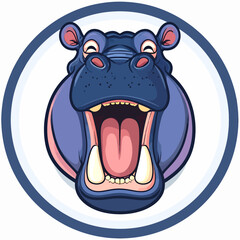 Fototapeta premium Cartoon hippopotamus head with wide open mouth