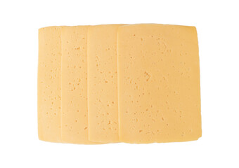 sliced cheese isolated on white background, top view