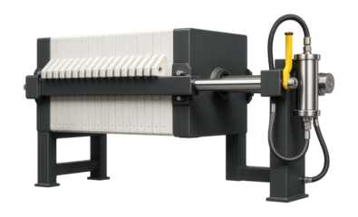 Polypropylene filter press with hydraulic plate shifting for sludge dewatering in wastewater plants