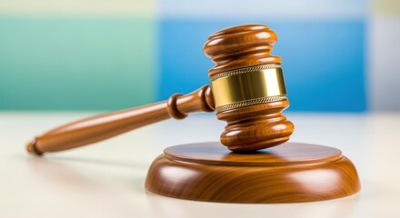 Wooden Judge Gavel and Sound Block on White Surface, Legal System Concept for Law Firms
