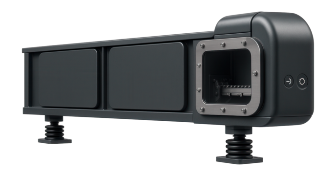 Enclosed scraper conveyor with a sound-dampening enclosure and vibration isolators for a quiet operation in a manufacturing plant.