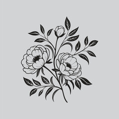 Decorative Ranunculus Bloom Black Clipart