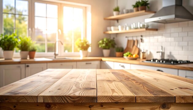 Modern kitchen countertop, sunlit