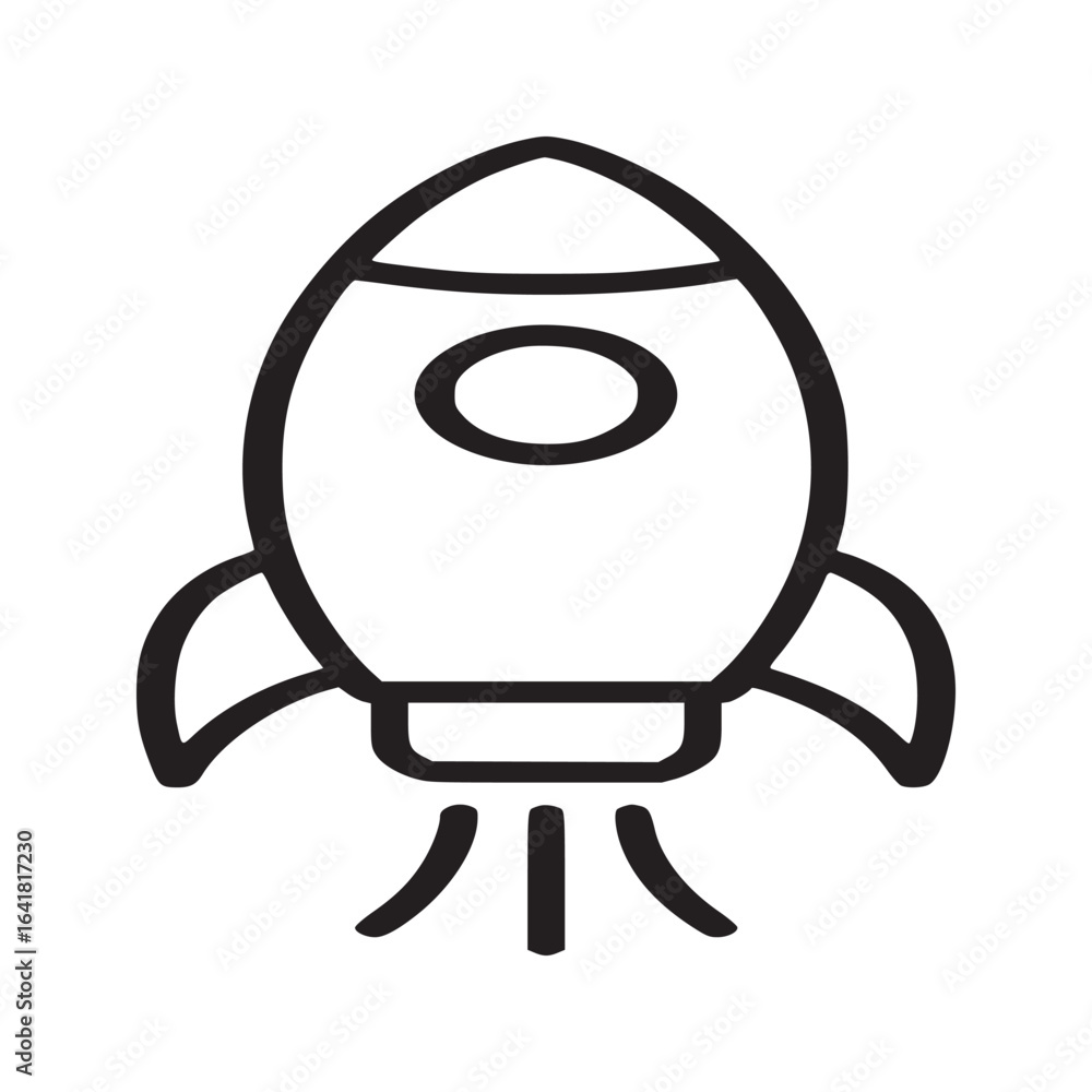 Aufkleber a simple line drawing of a rocket ship with flames blasting out from the bottom on a white backgroun