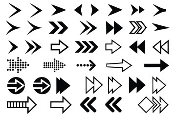 Black and White Arrow Icon Set – Vector Direction Symbols